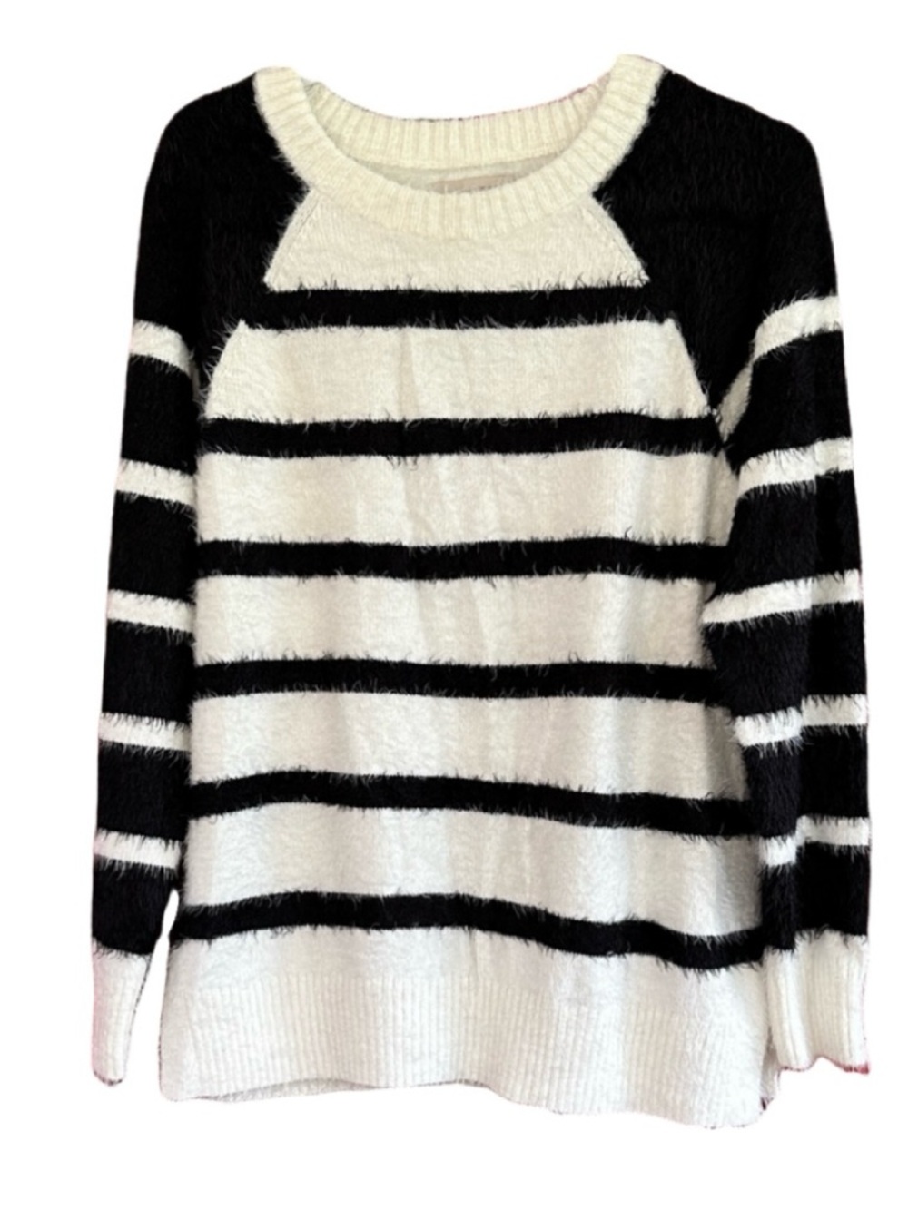 Loft Fuzzy Striped Black and White Women's Sweater